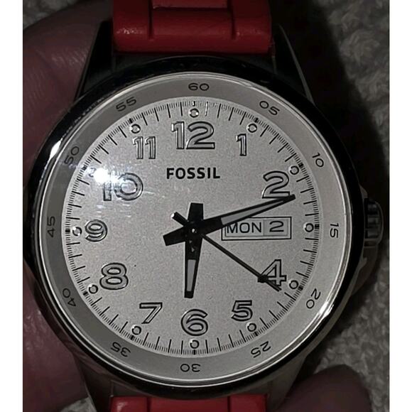 Fossil Wrist Watch Analog Digital 12 Hour Men’s FOSSIL Stainless Steel Red Band - Picture 5 of 6